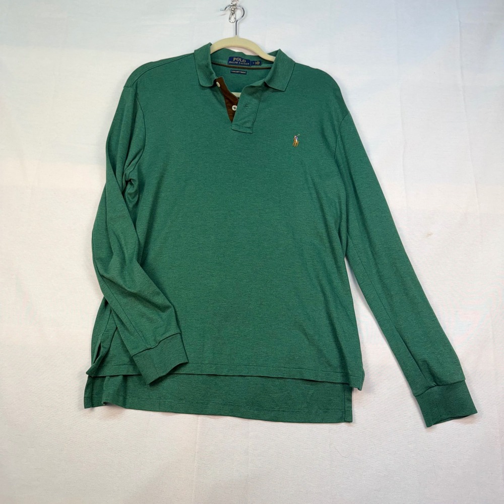 Polo Ralph Lauren Mens Pima Soft Touch Long Sleeve Polo Shirt Green Heather M